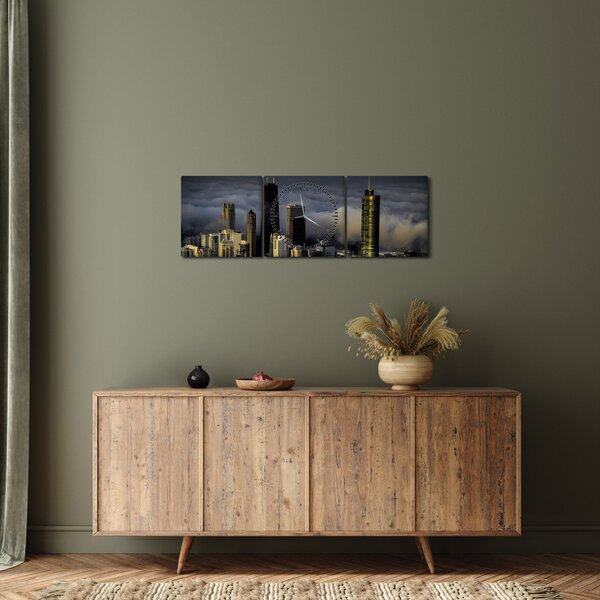 Tablou cu oraș în nori (cu ceas) (90x30 cm)