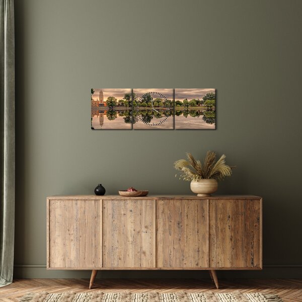 Tablou cu lac și copaci (cu ceas) (90x30 cm)