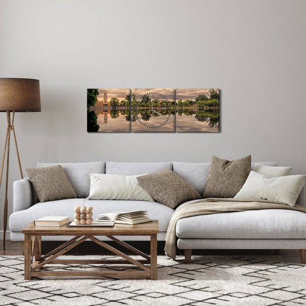 Tablou cu lac și copaci (cu ceas) (90x30 cm)