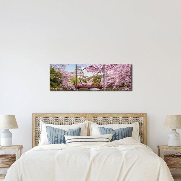 Tablou cu cireș japonez (cu ceas) (90x30 cm)