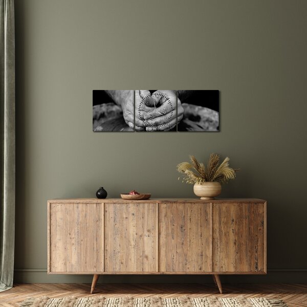 Tablou alb negru - producția de ceramică (cu ceas) (90x30 cm)