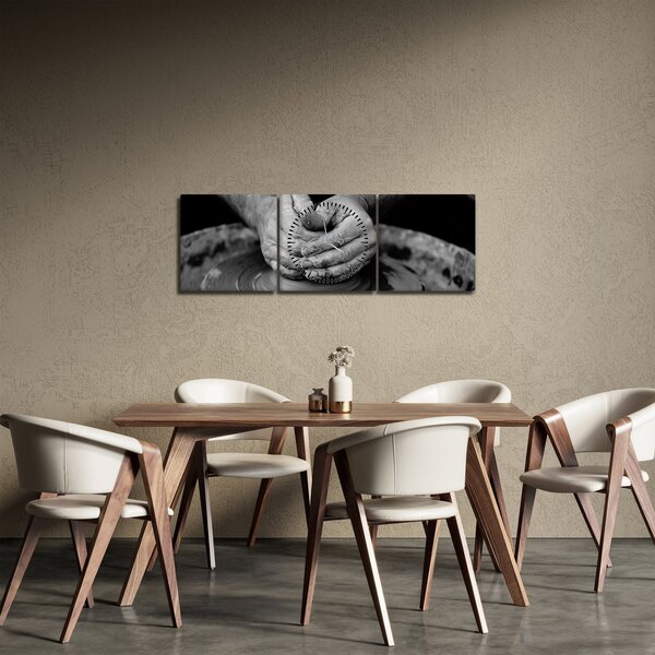 Tablou alb negru - producția de ceramică (cu ceas) (90x30 cm)