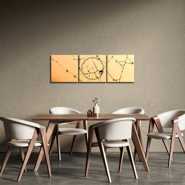 Tablou cu pânză de pâianjen cu rouă (cu ceas) (90x30 cm)
