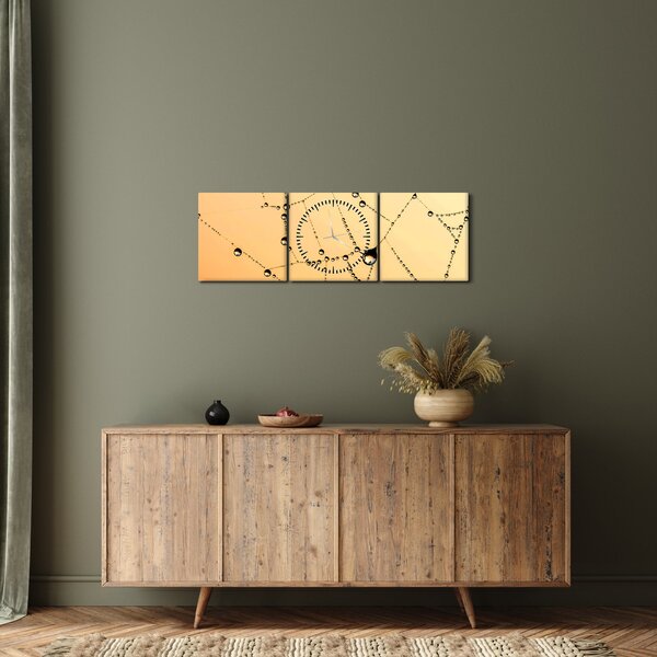 Tablou cu pânză de pâianjen cu rouă (cu ceas) (90x30 cm)