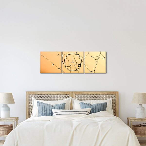 Tablou cu pânză de pâianjen cu rouă (cu ceas) (90x30 cm)