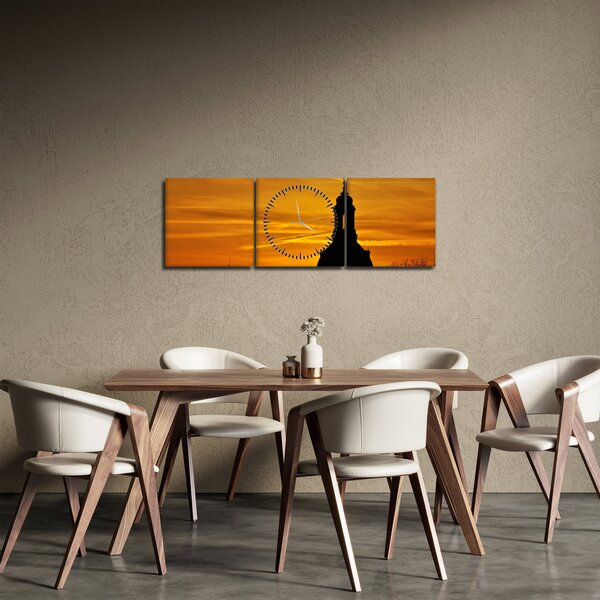 Tablou cu biserică în apus de soare (cu ceas) (90x30 cm)