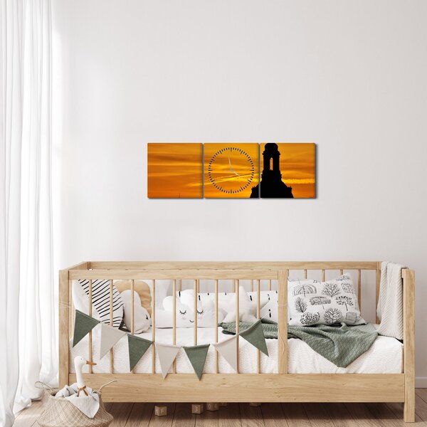 Tablou cu biserică în apus de soare (cu ceas) (90x30 cm)