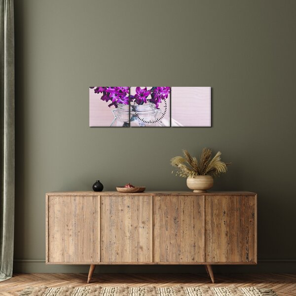 Tablou cu flori violete (cu ceas) (90x30 cm)