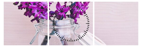 Tablou cu flori violete (cu ceas) (90x30 cm)