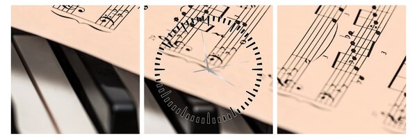 Tablou cu pian și notele muzicale (cu ceas) (90x30 cm)