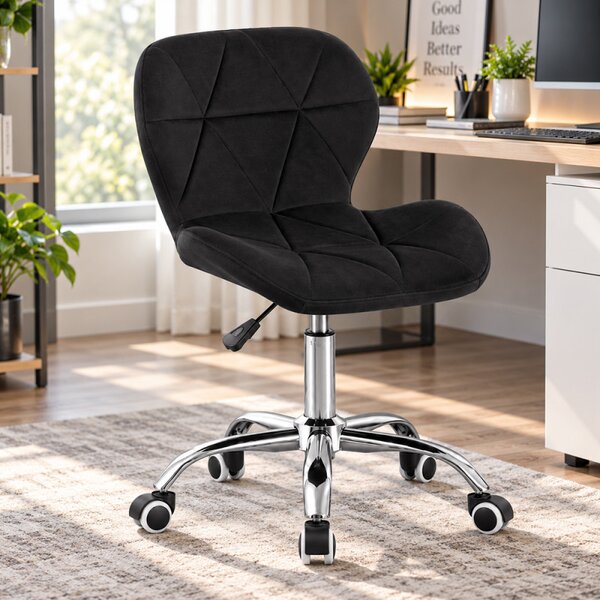 Scaun de birou tapitat, rotativ, stil scandinav, reglare inaltime 72-84 cm, latime 47.5 cm, catifea neagra