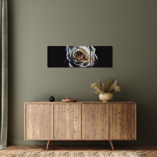 Tablou cu trandafir alb (cu ceas) (90x30 cm)