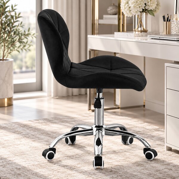 Scaun de birou tapitat, rotativ, stil scandinav, reglare inaltime 72-84 cm, latime 47.5 cm, catifea neagra