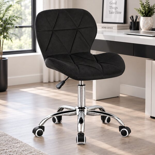 Scaun de birou tapitat, rotativ, stil scandinav, reglare inaltime 72-84 cm, latime 47.5 cm, catifea neagra
