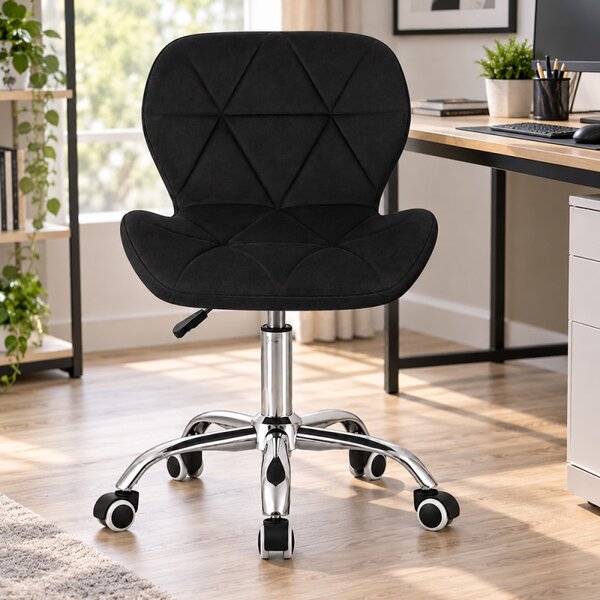 Scaun de birou tapitat, rotativ, stil scandinav, reglare inaltime 72-84 cm, latime 47.5 cm, catifea neagra
