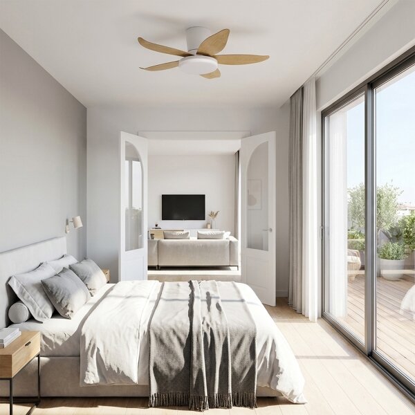 Brilagi - Ventilator de tavan LED dimabil/32W/230V, 95 cm, alb/maro + telecomandă
