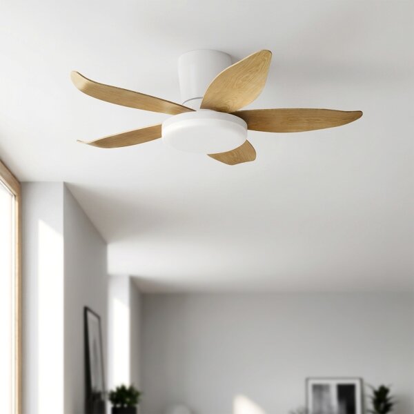 Brilagi - Ventilator de tavan LED dimabil/32W/230V, 95 cm, alb/maro + telecomandă