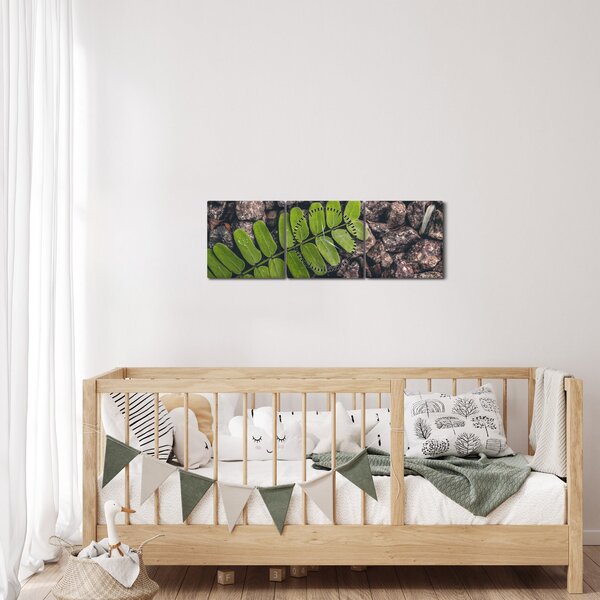 Tablou cu planta verde (cu ceas) (90x30 cm)