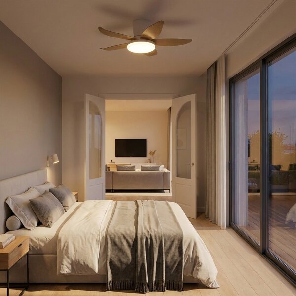 Brilagi - Ventilator de tavan LED dimabil/32W/230V, 95 cm, alb/maro + telecomandă