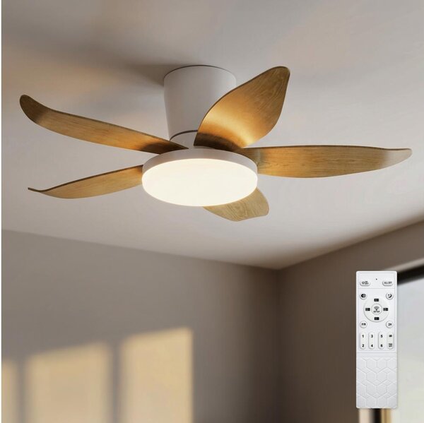 Brilagi - Ventilator de tavan LED dimabil/32W/230V, 95 cm, alb/maro + telecomandă