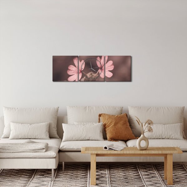 Tablou cu floare roz (cu ceas) (90x30 cm)