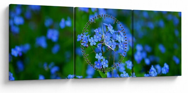 Tablou cu flori albastre (cu ceas) (90x30 cm)