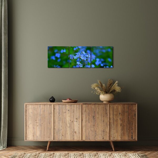 Tablou cu flori albastre (cu ceas) (90x30 cm)