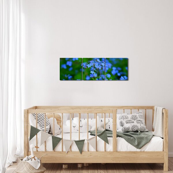 Tablou cu flori albastre (cu ceas) (90x30 cm)