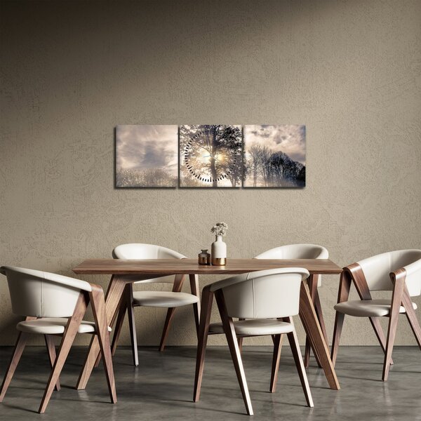 Tablou cu copac în ceață (cu ceas) (90x30 cm)