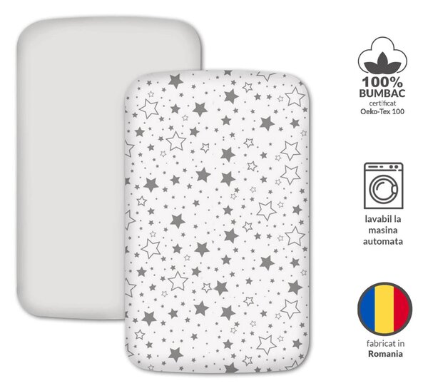 Set 2 cearceafuri din bumbac cu elastic roata pentru patut cosleeper 90x50 cm Kidizi, Galaxy Grey White
