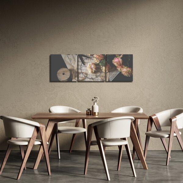 Tablou cu note muzicale și trandafiri (cu ceas) (90x30 cm)