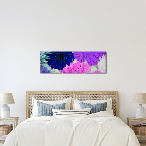 Tablou cu flori colorate (cu ceas) (90x30 cm)