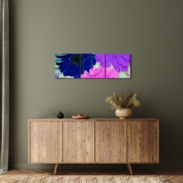 Tablou cu flori colorate (cu ceas) (90x30 cm)