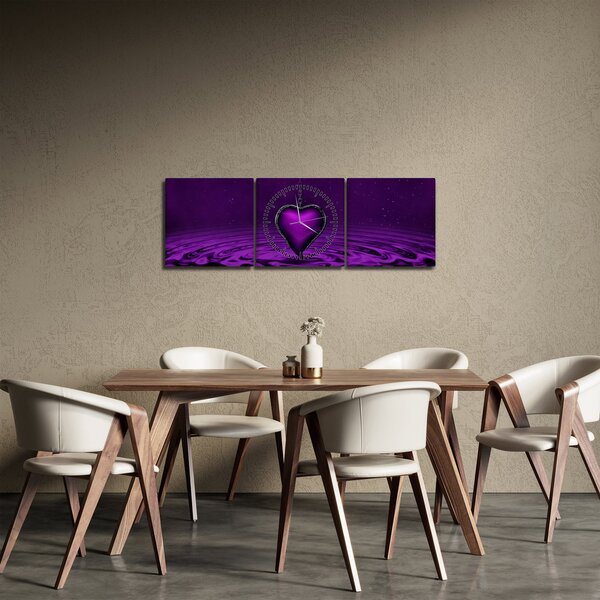 Tablou ci inima violetă (cu ceas) (90x30 cm)