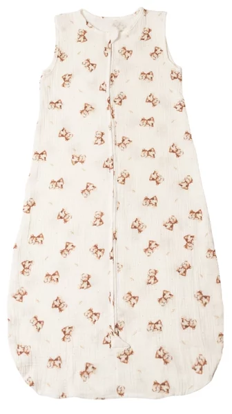 Sac de dormit de vara pentru copii 18-36 luni Kidizi Teddy Tales, muselina dubla bumbac 100%, 0.3 TOG, respirabil si usor