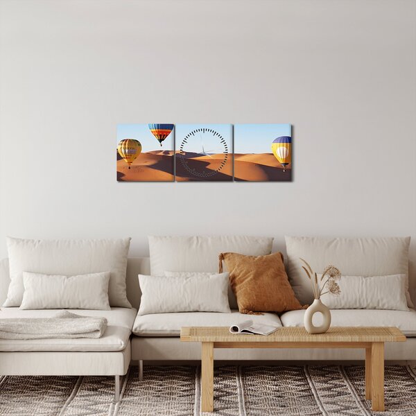 Tablou - baloane zburătoare în deșert (cu ceas) (90x30 cm)