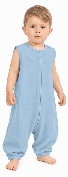 Sac de dormit cu picioare de vara 6-18 luni pentru bebelusi si copii, muselina dubla din bumbac 100%, 0.3 TOG, Kidizi Sky Blue