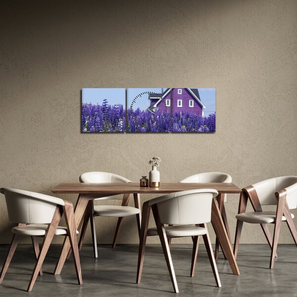 Tablou cu câmp de lavanda (cu ceas) (90x30 cm)