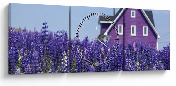 Tablou cu câmp de lavanda (cu ceas) (90x30 cm)