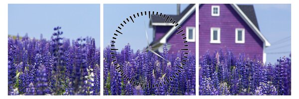 Tablou cu câmp de lavanda (cu ceas) (90x30 cm)