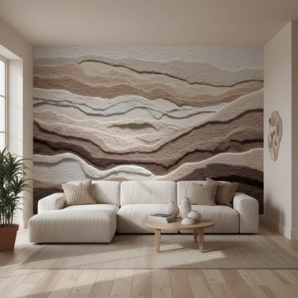 Tapet Fototapet texturat cu formațiuni de nisip stratificate, într-o paletă de culori bej calde, Fototapet Abstract, w09807 : Uwalls.ro