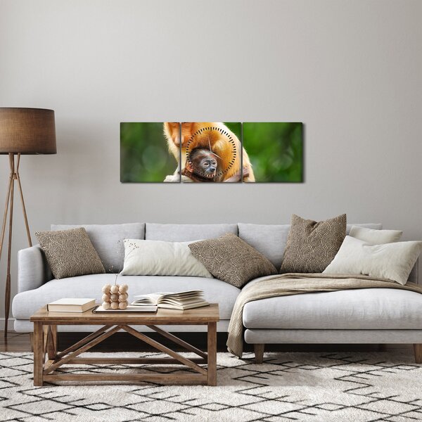 Tablou cu maimuțe (cu ceas) (90x30 cm)