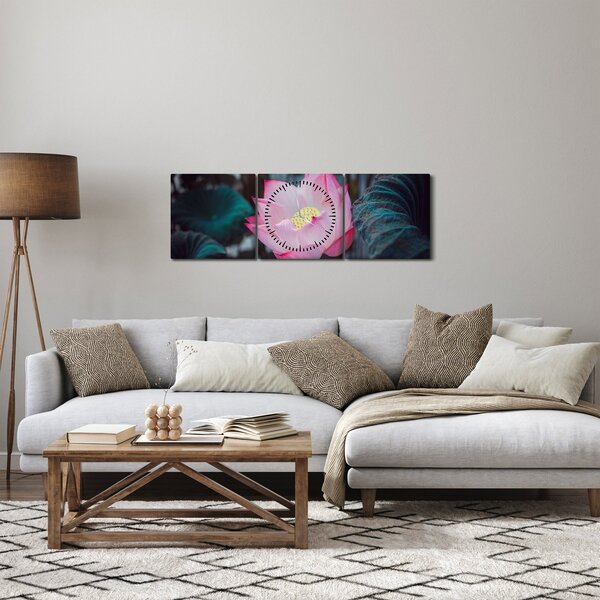 Tablou cu floare roz (cu ceas) (90x30 cm)