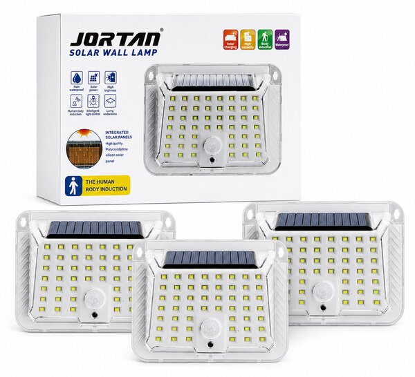 Set 3 x Lampa solara 90 LED Jortan, senzor de miscare