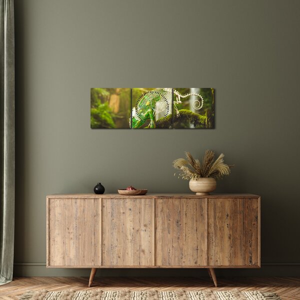Tablou cu șopârlă (cu ceas) (90x30 cm)