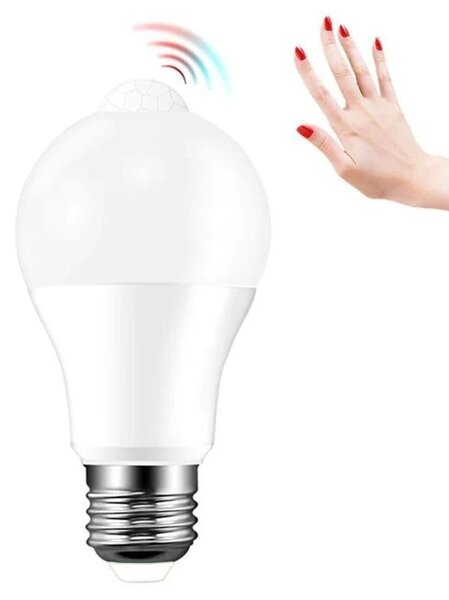 Bec cu senzor miscare, 12W, soclu E27, lumina alb rece