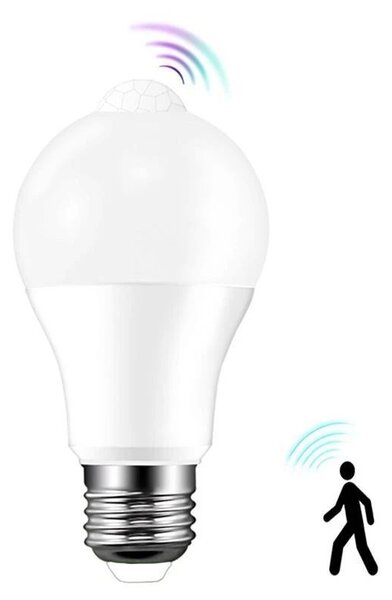 Bec cu senzor miscare, 12W, soclu E27, lumina alb rece