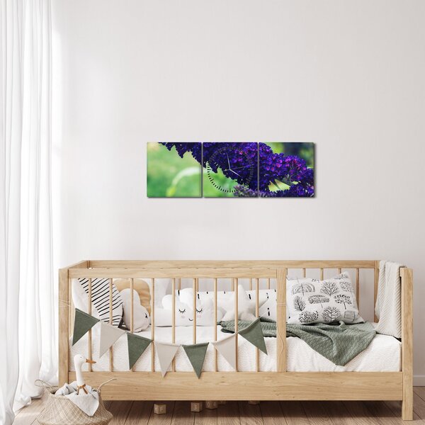 Tablou cu floare albastră (cu ceas) (90x30 cm)