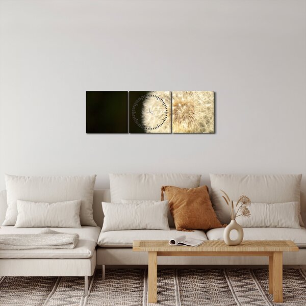 Tablou cu păpădie gri (cu ceas) (90x30 cm)