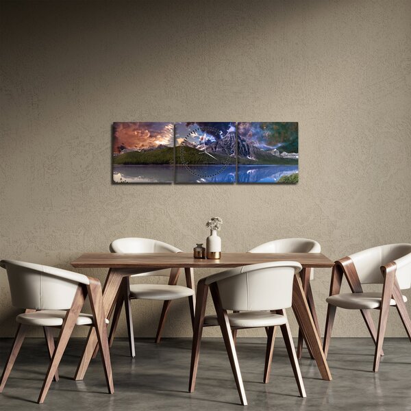 Tablou cu lac și munți (cu ceas) (90x30 cm)